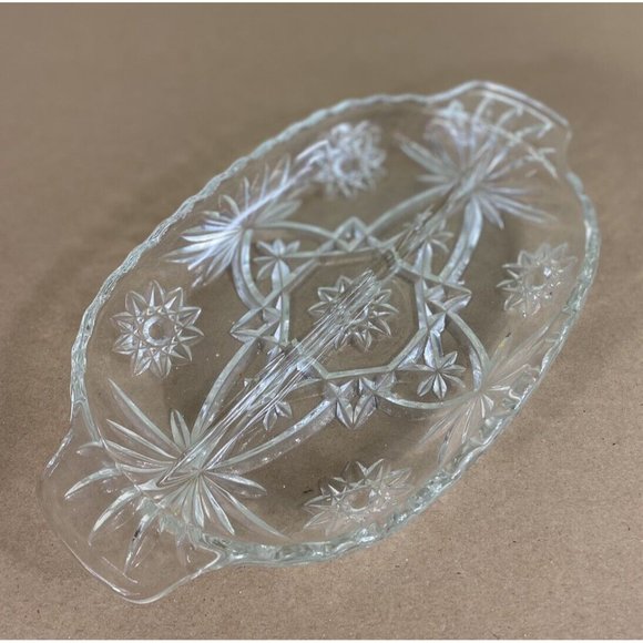 Anchor Hocking Divided Oval Relish/ Nut Dish Cut Glass Star of David EAPC - Picture 4 of 9